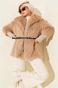 Ankle Ribbed Fur Coat Latte