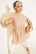 Ankle Tunnel Brit Button-Down Shirt Beige