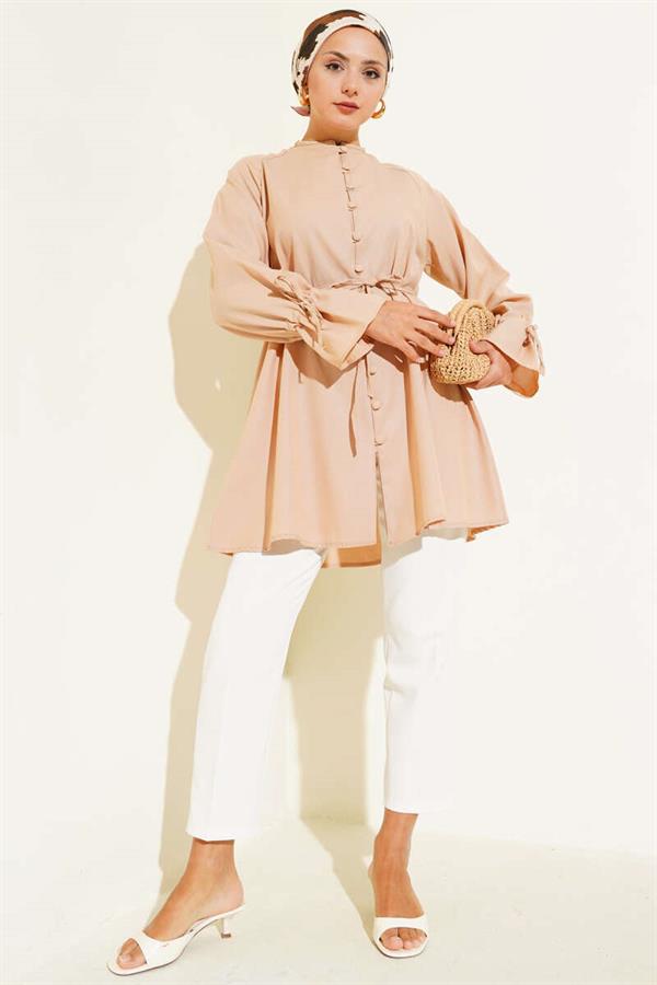Ankle Tunnel Brit Button-Down Shirt Beige