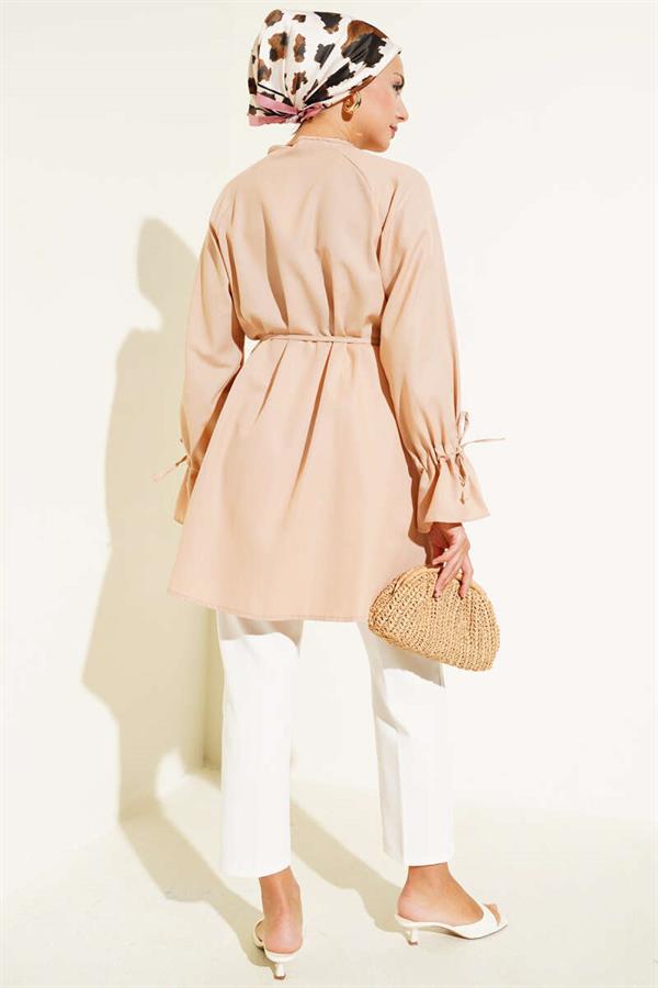 Ankle Tunnel Brit Button-Down Shirt Beige