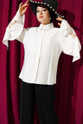 Ankle Slit Hidden Button Shirt, Ecru