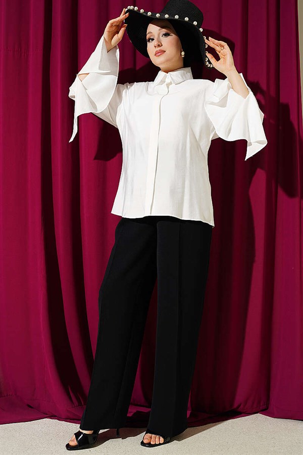 Ankle Slit Hidden Button Shirt, Ecru
