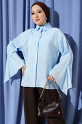 Ankle Slit Hidden Button Shirt Blue