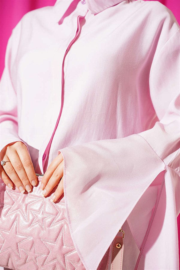 Pink Shirt with Ankle Slit and Hidden Buttons