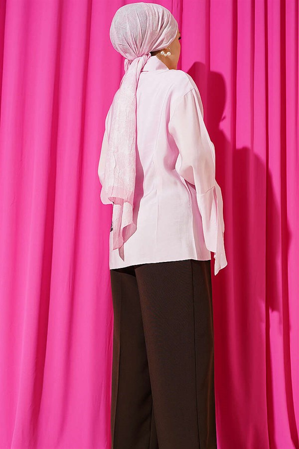 Pink Shirt with Ankle Slit and Hidden Buttons