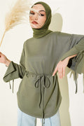 Ankle Slit Drawstring Loisha Tunic, Khaki