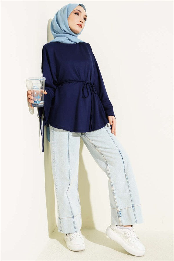 Loisha Tunic with Ankle Slit and Drawstring, Parliament Style