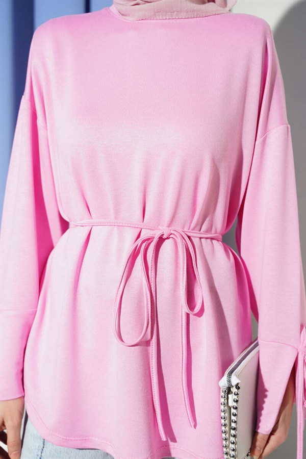 Ankle Slit Drawstring Loisha Tunic Pink