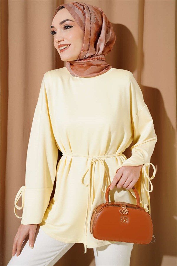 Ankle Slit Drawstring Loisha Tunic Yellow