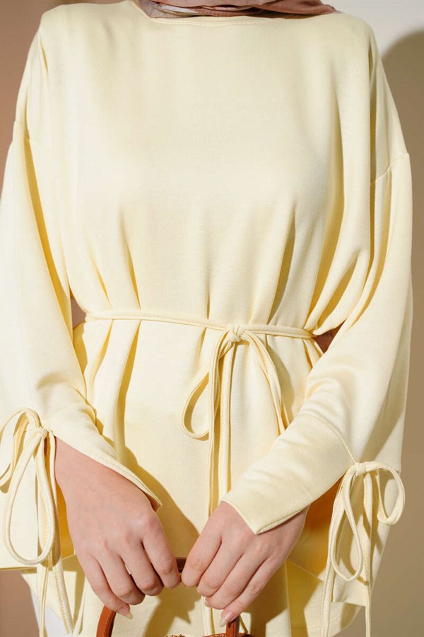 Ankle Slit Drawstring Loisha Tunic Yellow