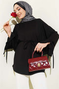 Loisha Tunic with Ankle Slit and Drawstring, Black