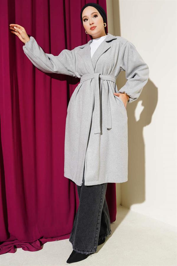 Gray Cashmere Coat with Elastic Wrists