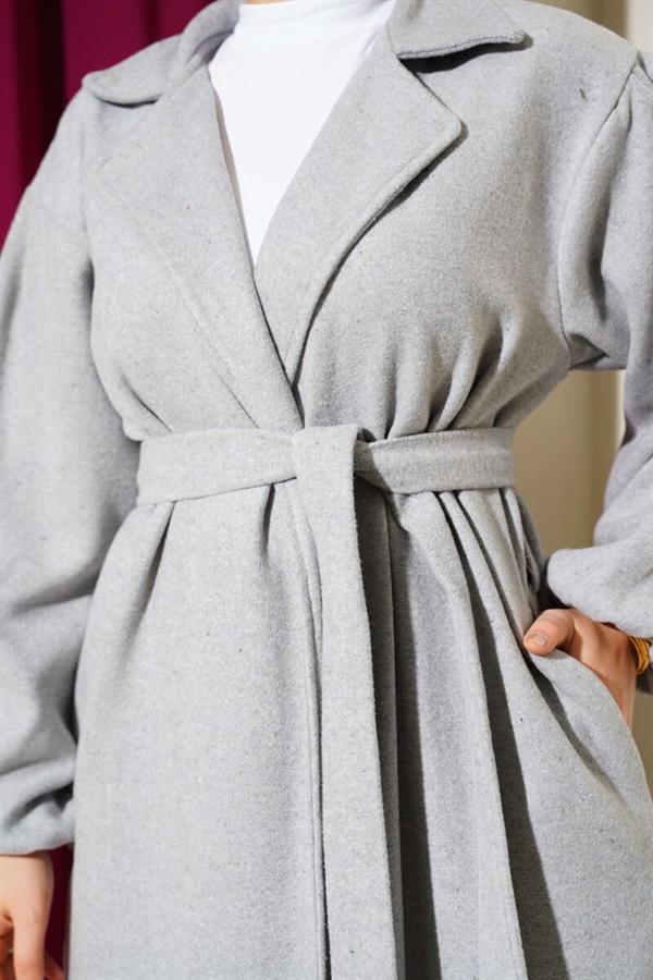Gray Cashmere Coat with Elastic Wrists
