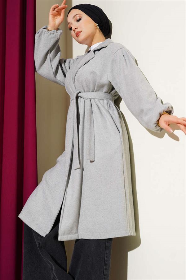 Gray Cashmere Coat with Elastic Wrists