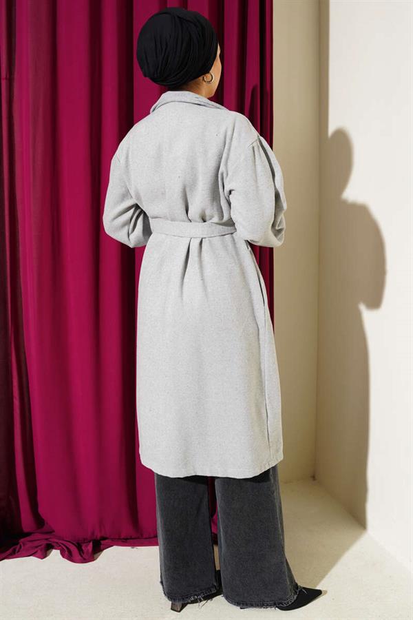 Gray Cashmere Coat with Elastic Wrists