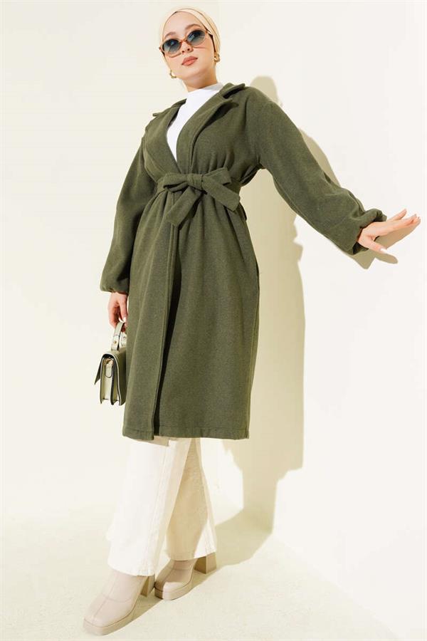 Elasticated Wrists Cashmere Coat Khaki