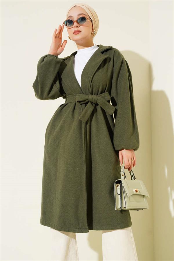 Elasticated Wrists Cashmere Coat Khaki