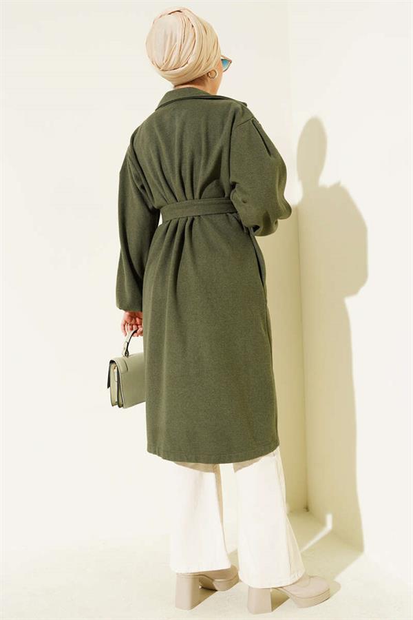 Elasticated Wrists Cashmere Coat Khaki