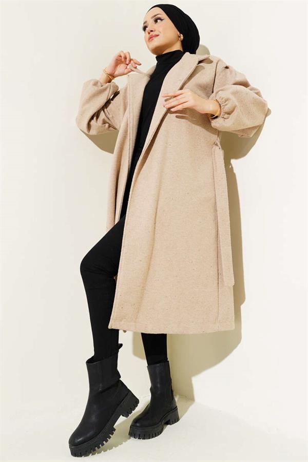 Elasticated Wrists Cashmere Coat Latte