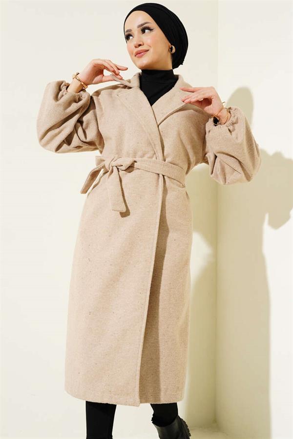 Elasticated Wrists Cashmere Coat Latte