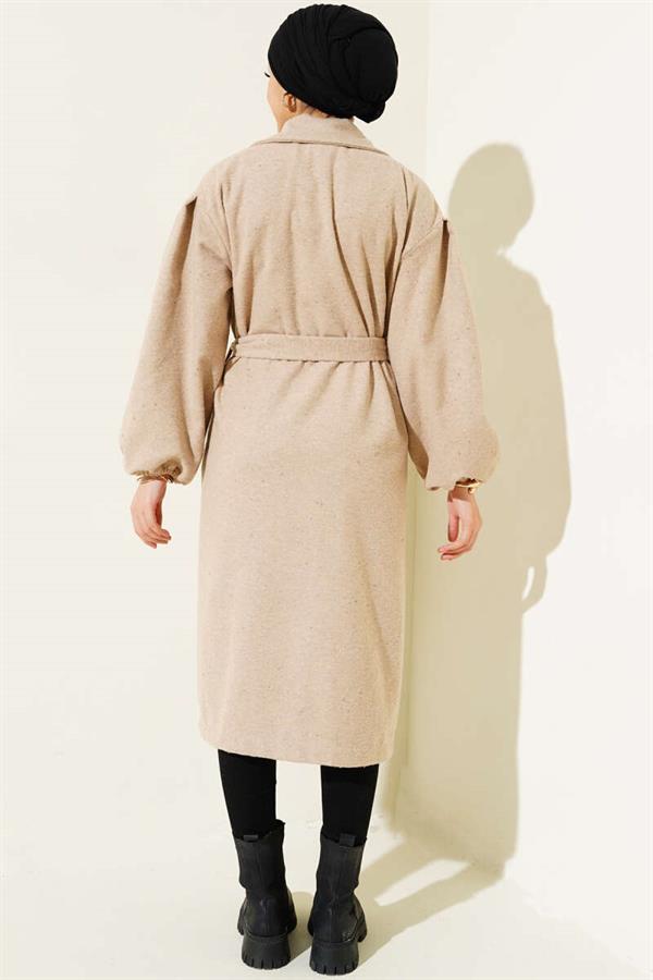 Elasticated Wrists Cashmere Coat Latte