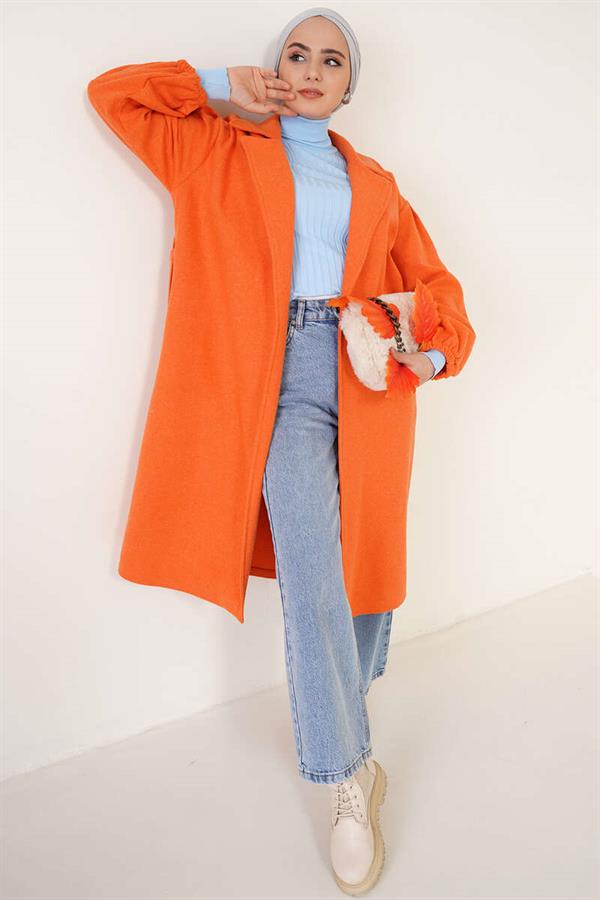 Elasticated Wrists Cashmere Coat Orange