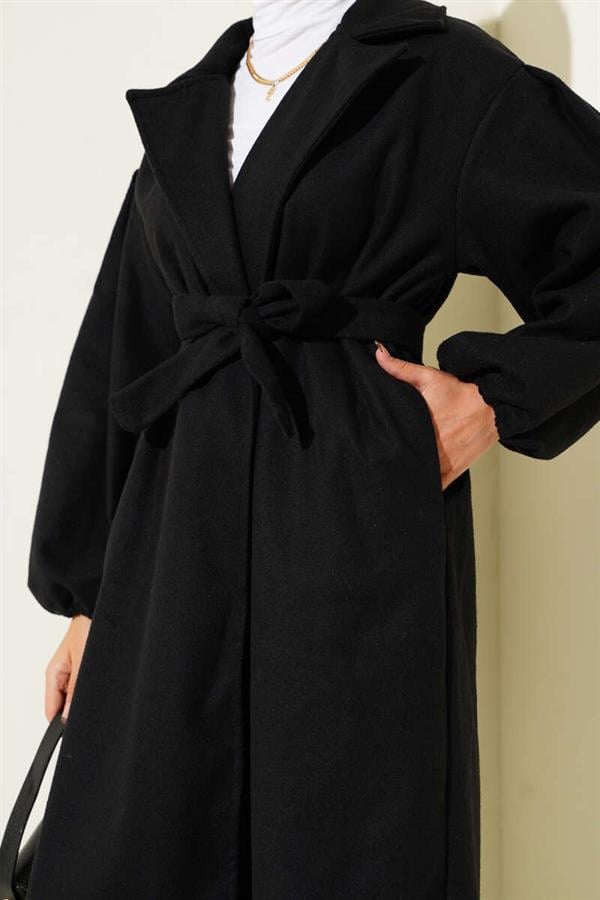 Black Cashmere Coat with Elastic Wrists