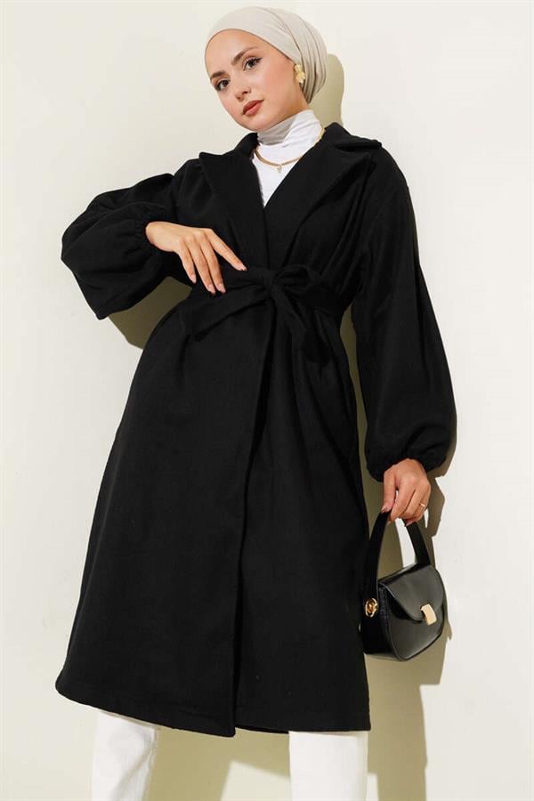 Black Cashmere Coat with Elastic Wrists
