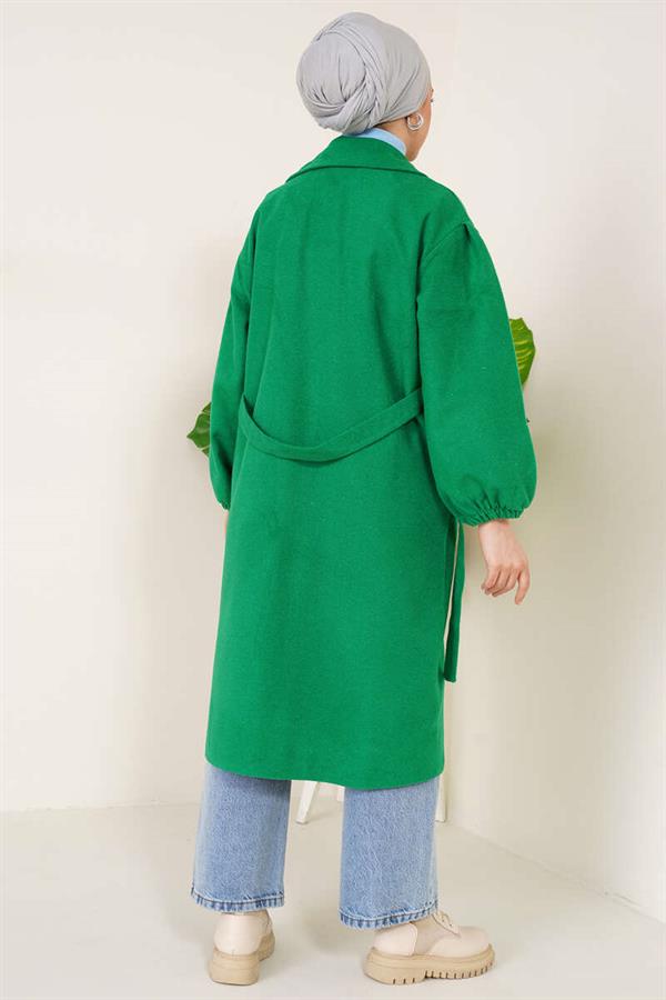 Elasticated Wrists Cashmere Coat Green