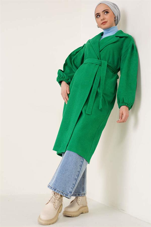 Elasticated Wrists Cashmere Coat Green