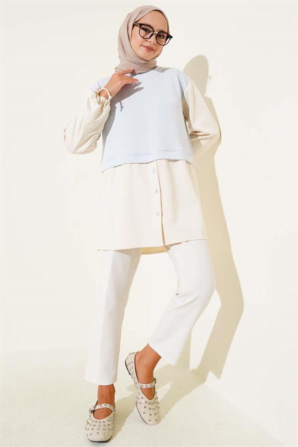 Tunic with Tunneled Ankles and Garnish in Baby Blue