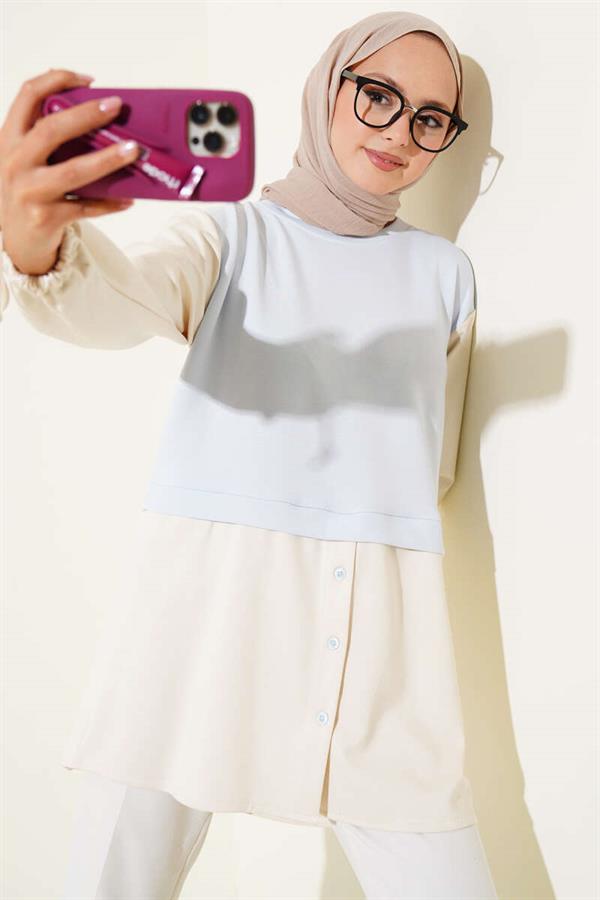 Tunic with Tunneled Ankles and Garnish in Baby Blue