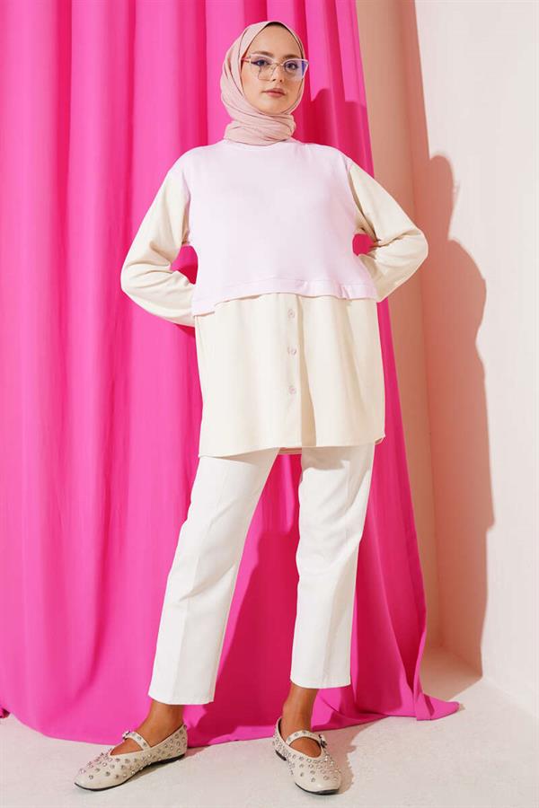 Tunic with Tunneled Ankles and Garnish in Pink
