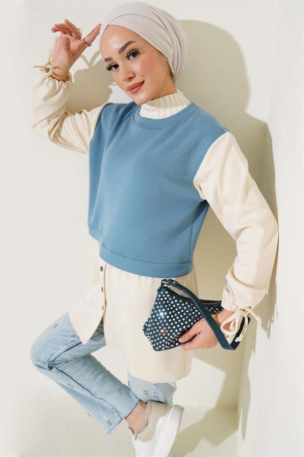 Tunic with Tunneled Ankles and Garnish Petrol