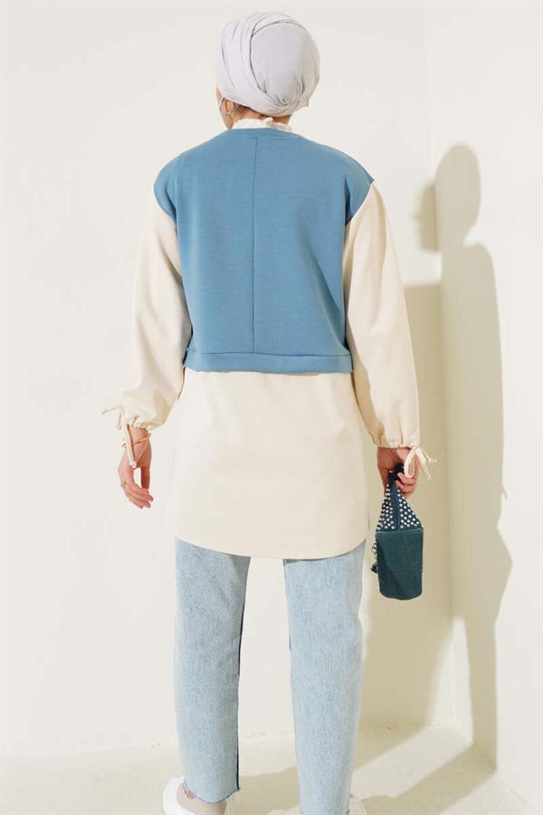 Tunic with Tunneled Ankles and Garnish Petrol