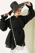 Button-down Lace-up Shirt, Black