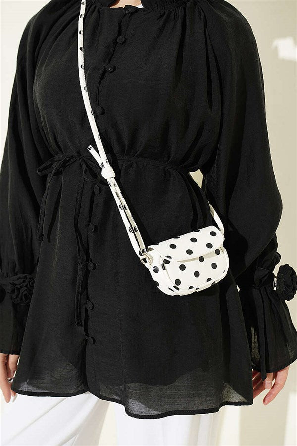 Button-down Lace-up Shirt, Black