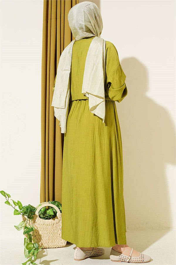 Button-Down, Front-Tie Skirt Two-Piece Set in Olive Green