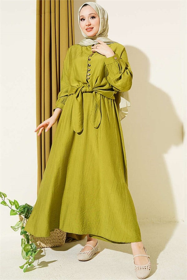 Button-Down, Front-Tie Skirt Two-Piece Set in Olive Green