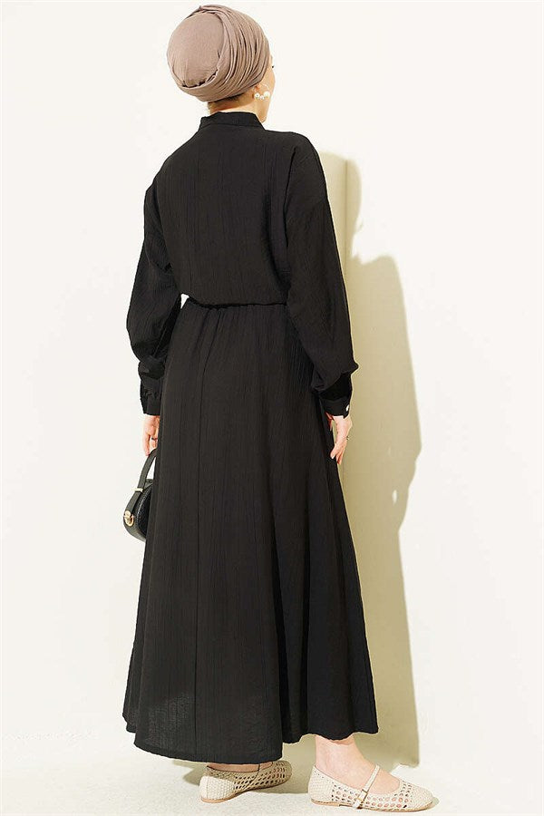 Button-Down Front-Tie Skirt Two-Piece Set, Black