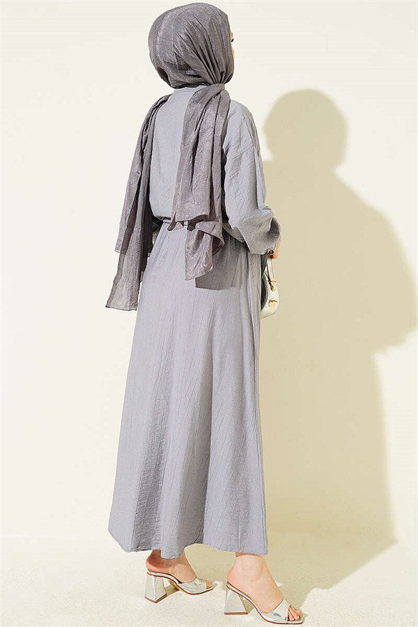 Two-Piece Set with Button-Down Front Tie Skirt, Grey