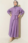 Two-Piece Set with Buttoned Front Tie Skirt in Lilac