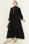 Button-Down Front-Tie Skirt Two-Piece Set, Black