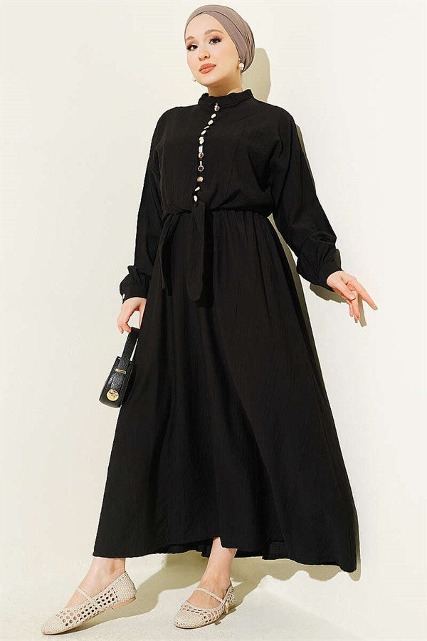 Button-Down Front-Tie Skirt Two-Piece Set, Black
