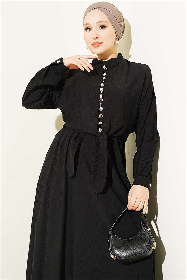 Button-Down Front-Tie Skirt Two-Piece Set, Black