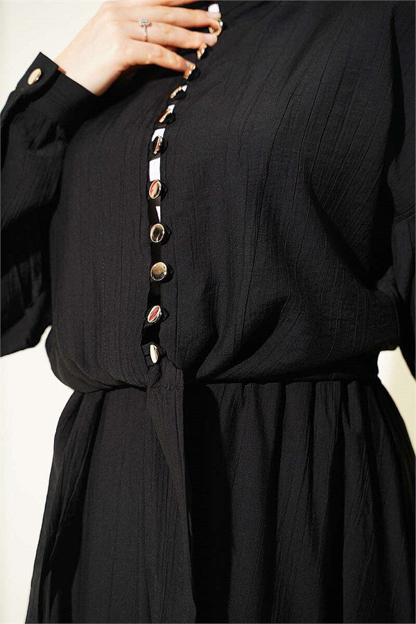 Button-Down Front-Tie Skirt Two-Piece Set, Black