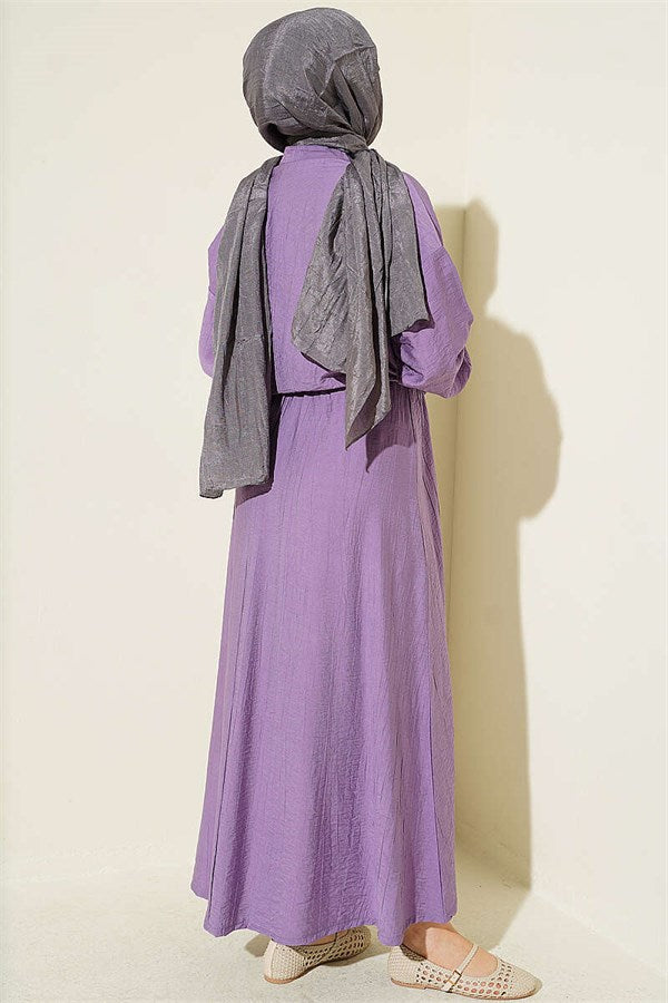 Two-Piece Set with Buttoned Front Tie Skirt in Lilac
