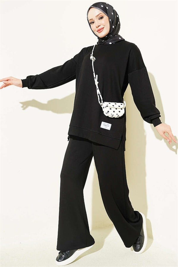 Crew Neck Emblem 2 Piece Set, Black