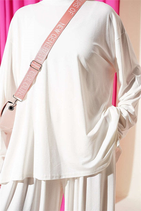 Crew Neck Basic Two-Piece Set, Ecru