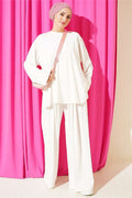 Crew Neck Basic Two-Piece Set, Ecru